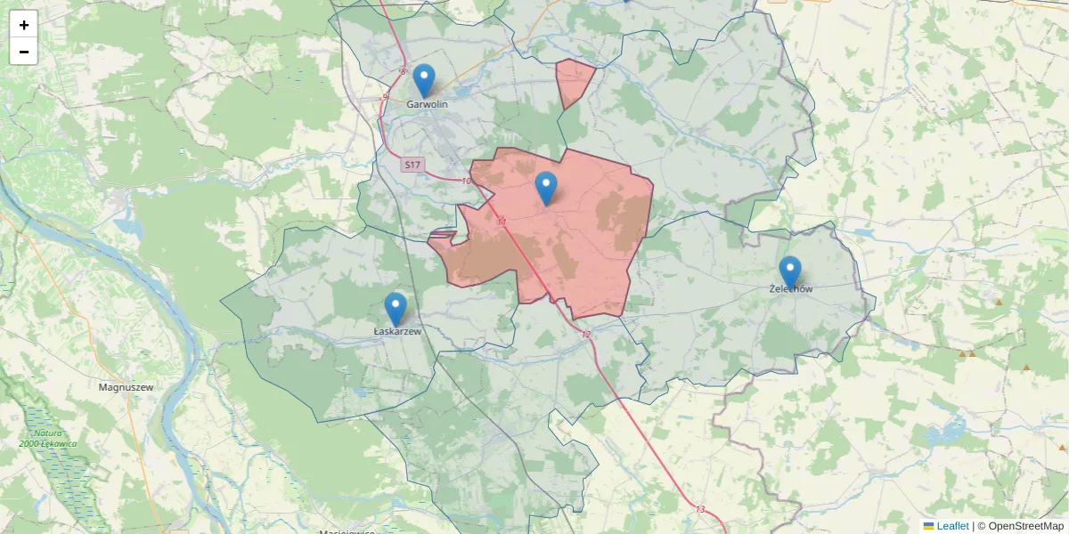 Szczegółowa mapa kodu pocztowego 08-404 z granicami, sąsiednimi kodami pocztowymi i urzędami pocztowymi