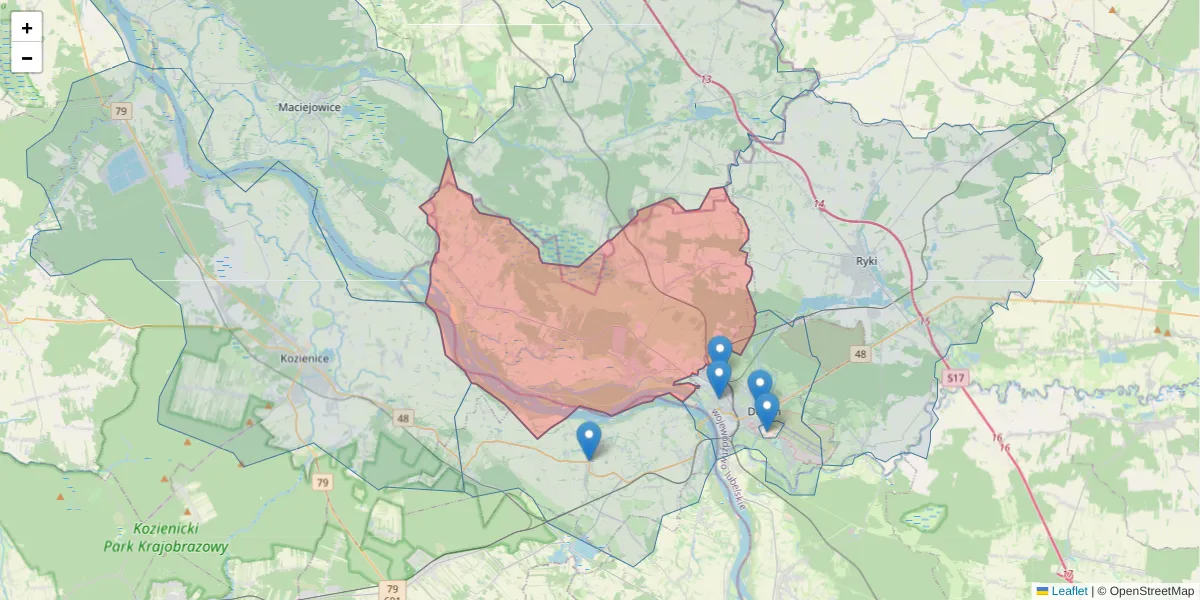 Szczegółowa mapa kodu pocztowego 08-540 z granicami, sąsiednimi kodami pocztowymi i urzędami pocztowymi