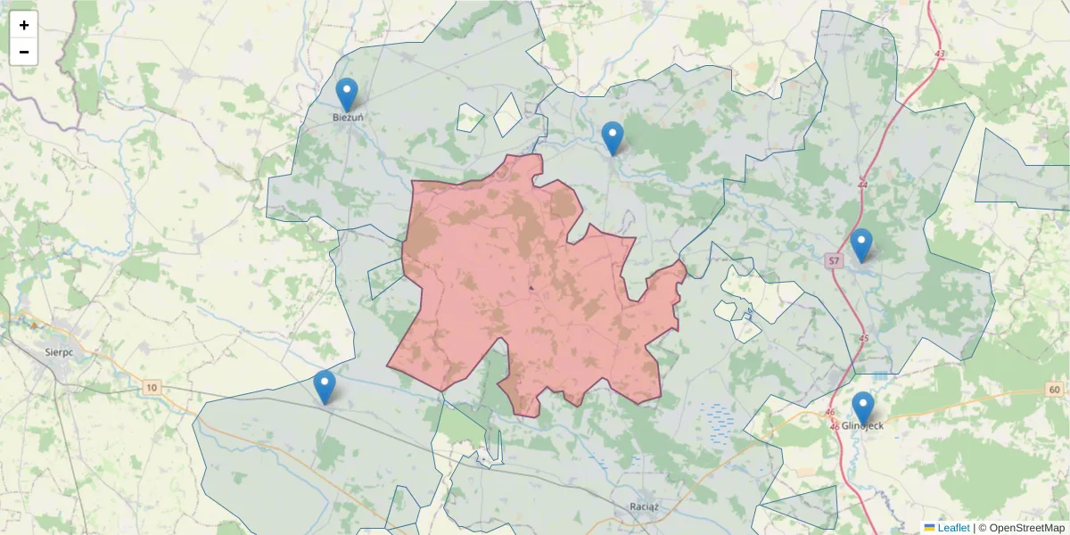 Szczegółowa mapa kodu pocztowego 09-135 z granicami, sąsiednimi kodami pocztowymi i urzędami pocztowymi