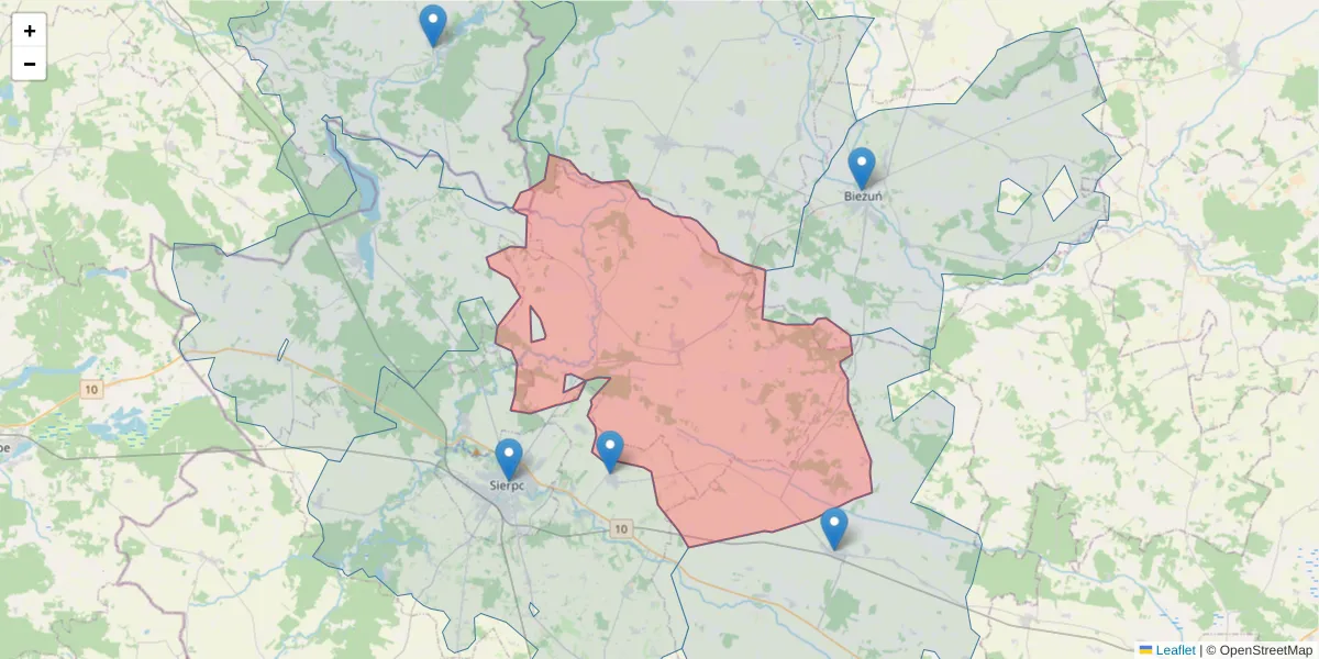 Szczegółowa mapa kodu pocztowego 09-204 z granicami, sąsiednimi kodami pocztowymi i urzędami pocztowymi