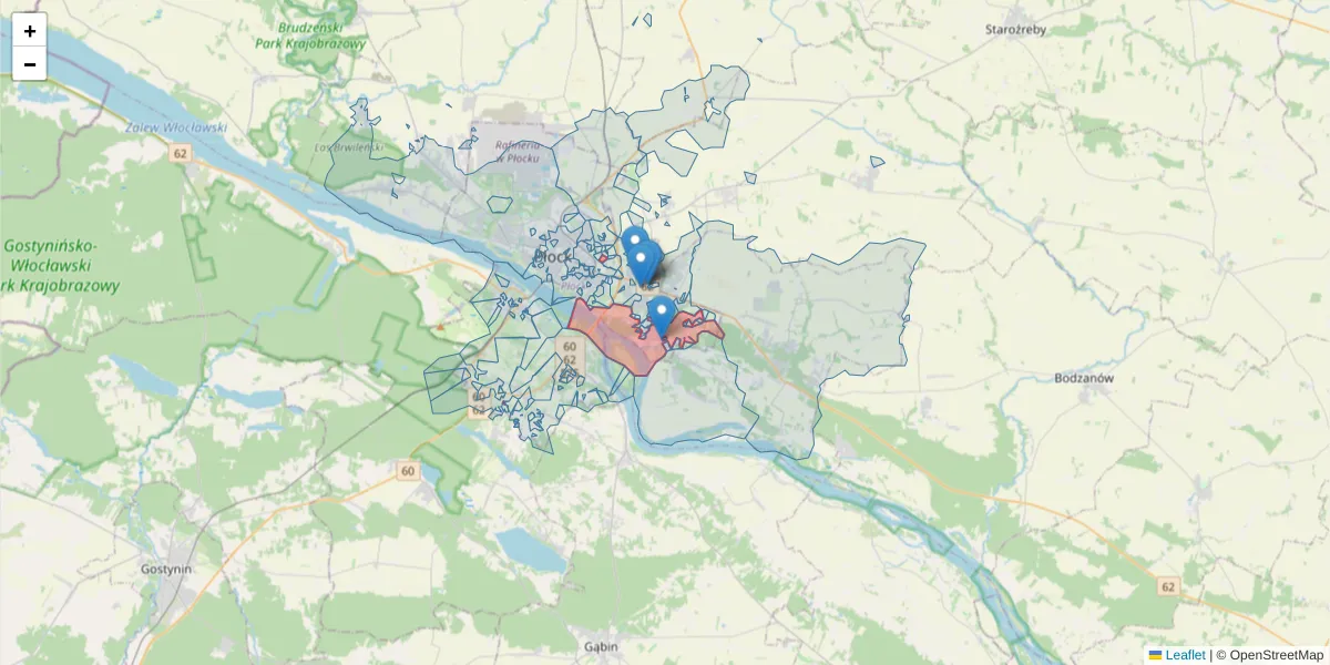 Szczegółowa mapa kodu pocztowego 09-408 z granicami, sąsiednimi kodami pocztowymi i urzędami pocztowymi