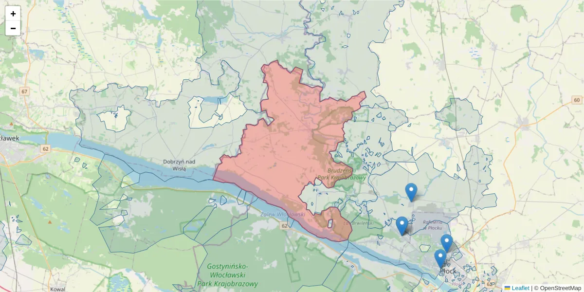 Szczegółowa mapa kodu pocztowego 09-414 z granicami, sąsiednimi kodami pocztowymi i urzędami pocztowymi
