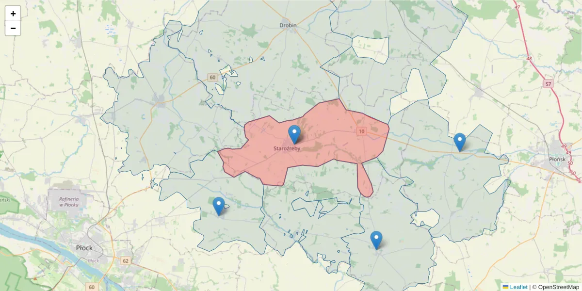 Szczegółowa mapa kodu pocztowego 09-440 z granicami, sąsiednimi kodami pocztowymi i urzędami pocztowymi
