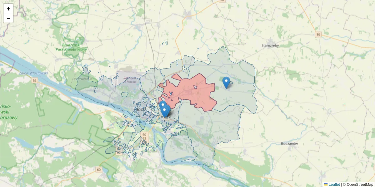 Szczegółowa mapa kodu pocztowego 09-442 z granicami, sąsiednimi kodami pocztowymi i urzędami pocztowymi