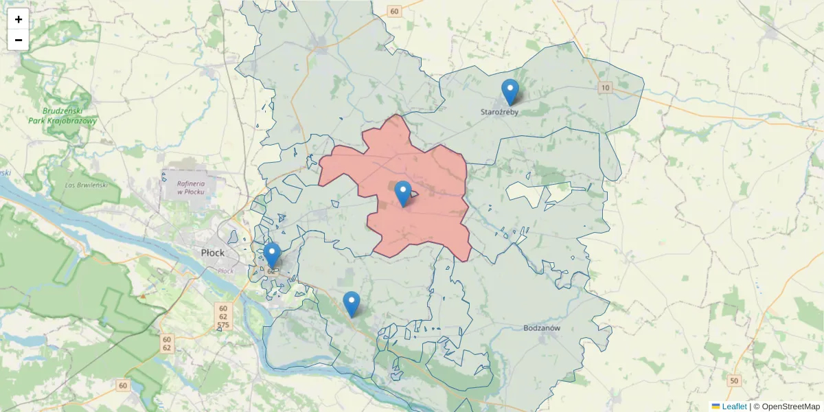 Szczegółowa mapa kodu pocztowego 09-451 z granicami, sąsiednimi kodami pocztowymi i urzędami pocztowymi