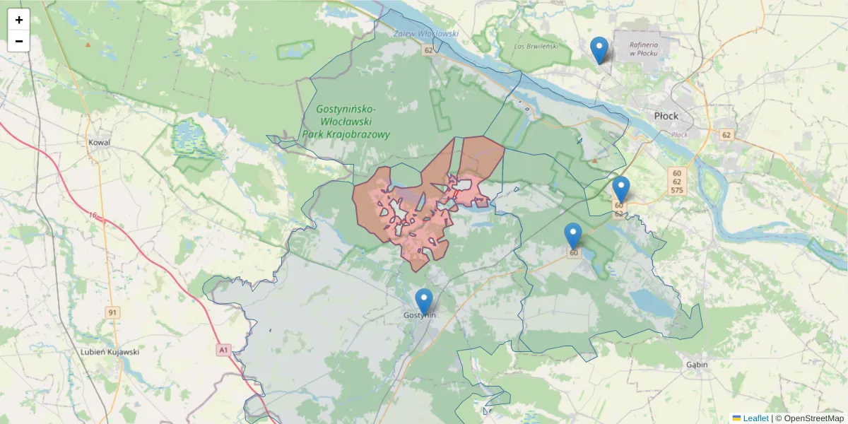 Szczegółowa mapa kodu pocztowego 09-504 z granicami, sąsiednimi kodami pocztowymi i urzędami pocztowymi