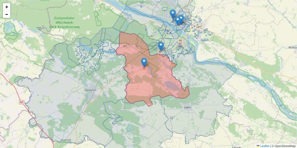 Szczegółowa mapa kodu pocztowego 09-520 z granicami, sąsiednimi kodami pocztowymi i urzędami pocztowymi