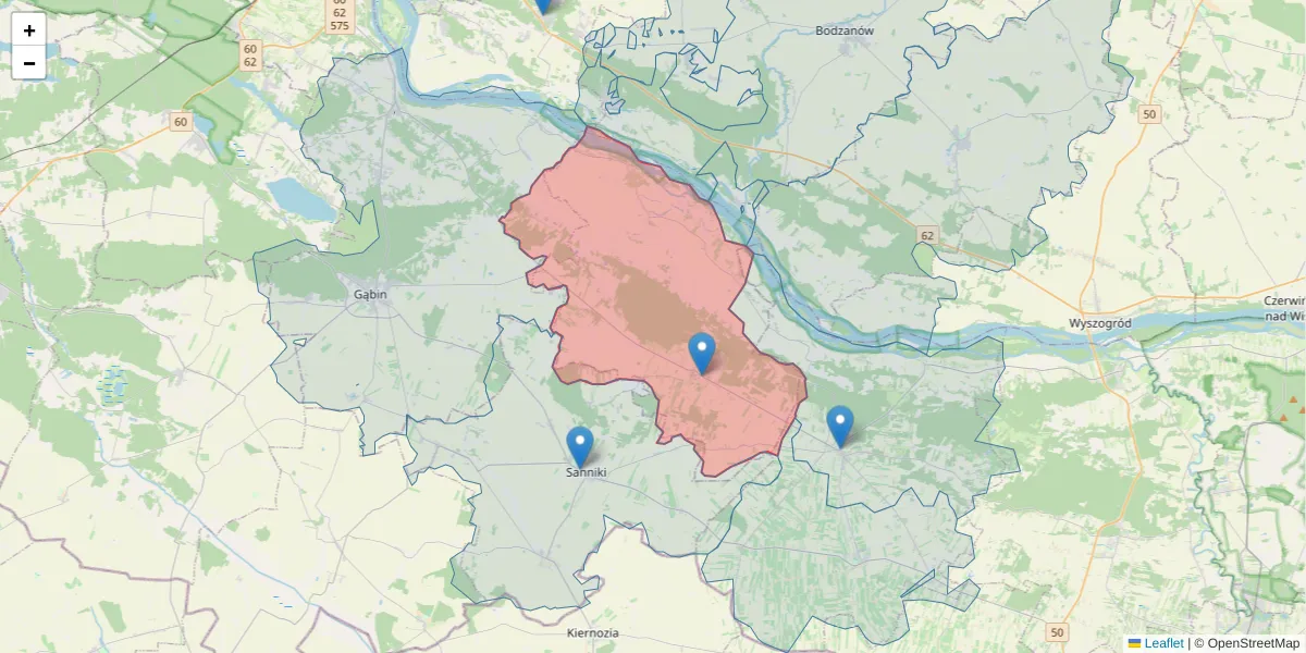 Szczegółowa mapa kodu pocztowego 09-533 z granicami, sąsiednimi kodami pocztowymi i urzędami pocztowymi