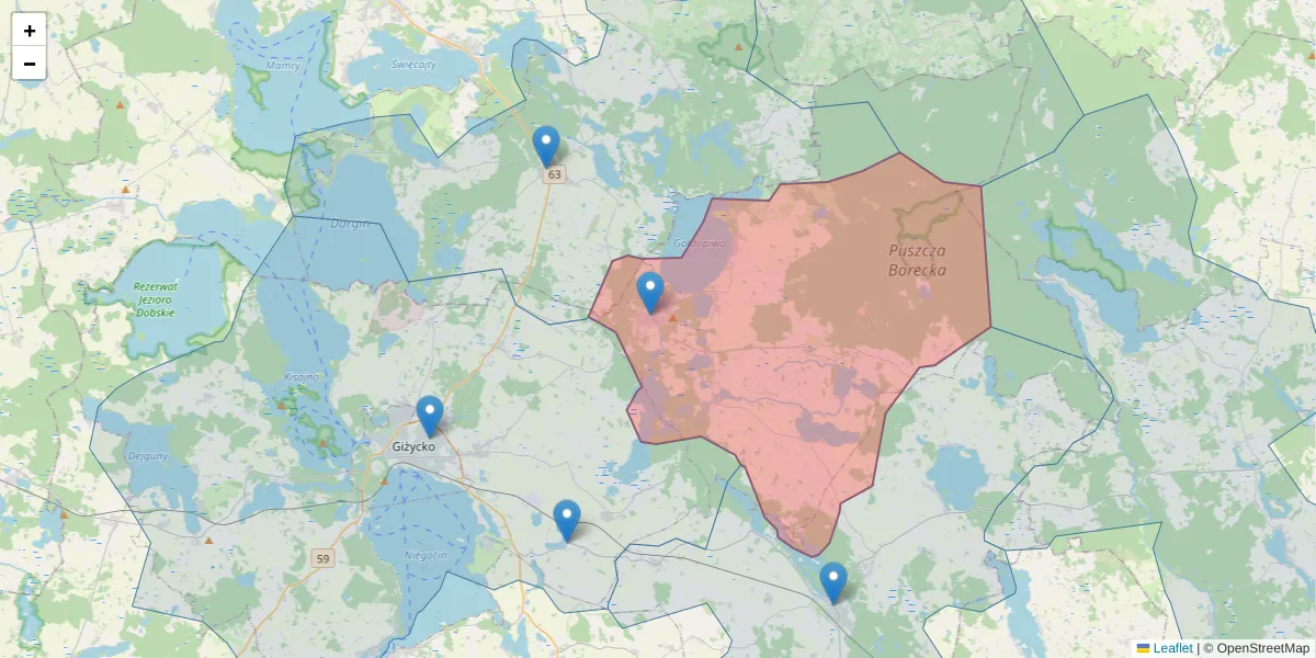 Szczegółowa mapa kodu pocztowego 11-612 z granicami, sąsiednimi kodami pocztowymi i urzędami pocztowymi