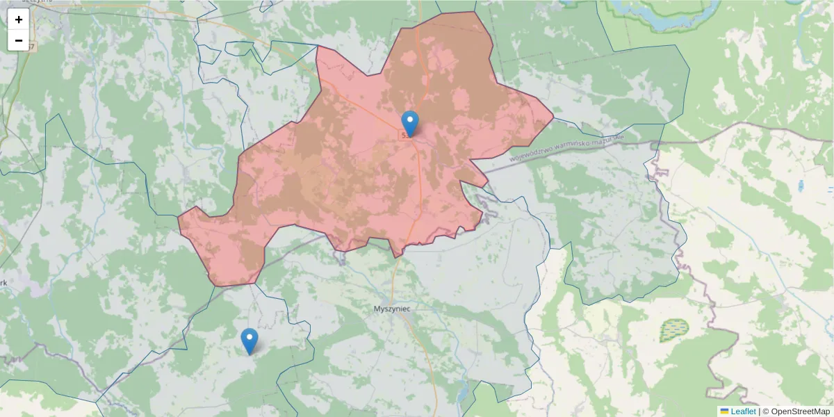 Szczegółowa mapa kodu pocztowego 12-114 z granicami, sąsiednimi kodami pocztowymi i urzędami pocztowymi