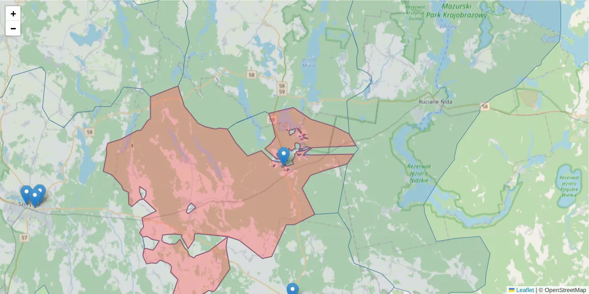 Szczegółowa mapa kodu pocztowego 12-140 z granicami, sąsiednimi kodami pocztowymi i urzędami pocztowymi