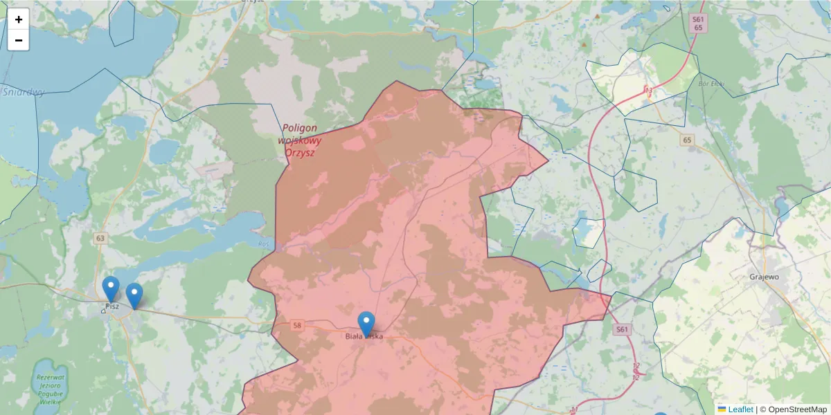 Szczegółowa mapa kodu pocztowego 12-230 z granicami, sąsiednimi kodami pocztowymi i urzędami pocztowymi