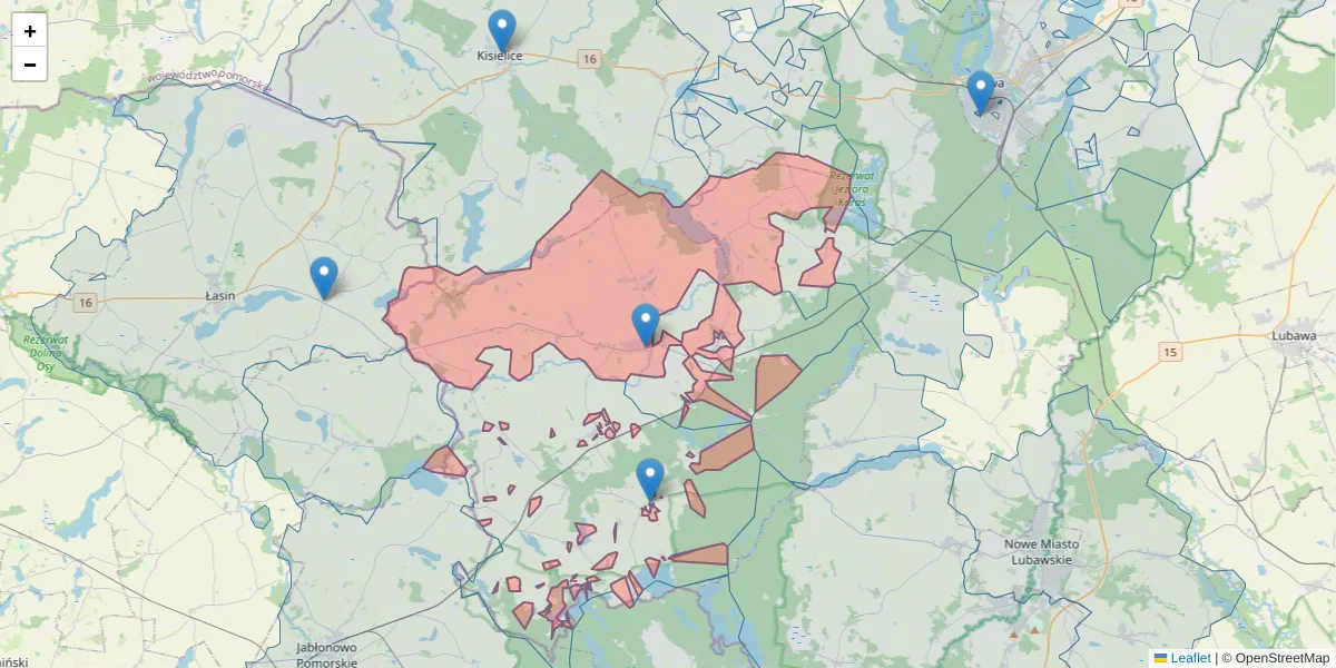 Szczegółowa mapa kodu pocztowego 13-340 z granicami, sąsiednimi kodami pocztowymi i urzędami pocztowymi