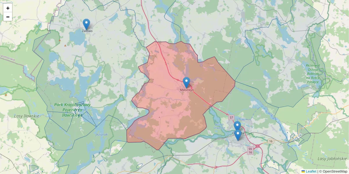 Szczegółowa mapa kodu pocztowego 14-140 z granicami, sąsiednimi kodami pocztowymi i urzędami pocztowymi