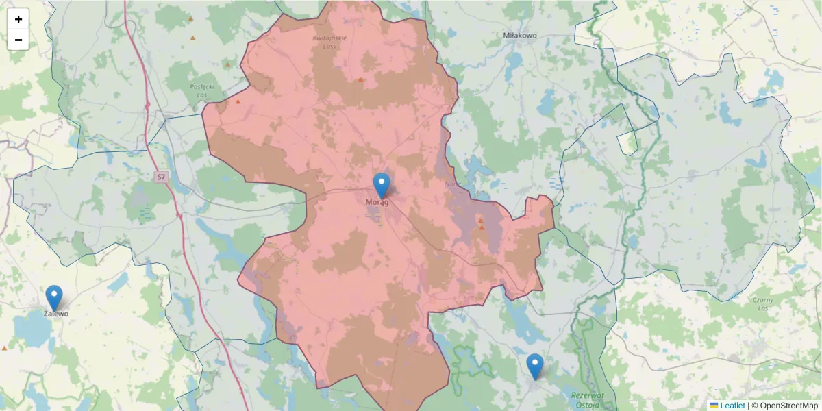 Szczegółowa mapa kodu pocztowego 14-300 z granicami, sąsiednimi kodami pocztowymi i urzędami pocztowymi
