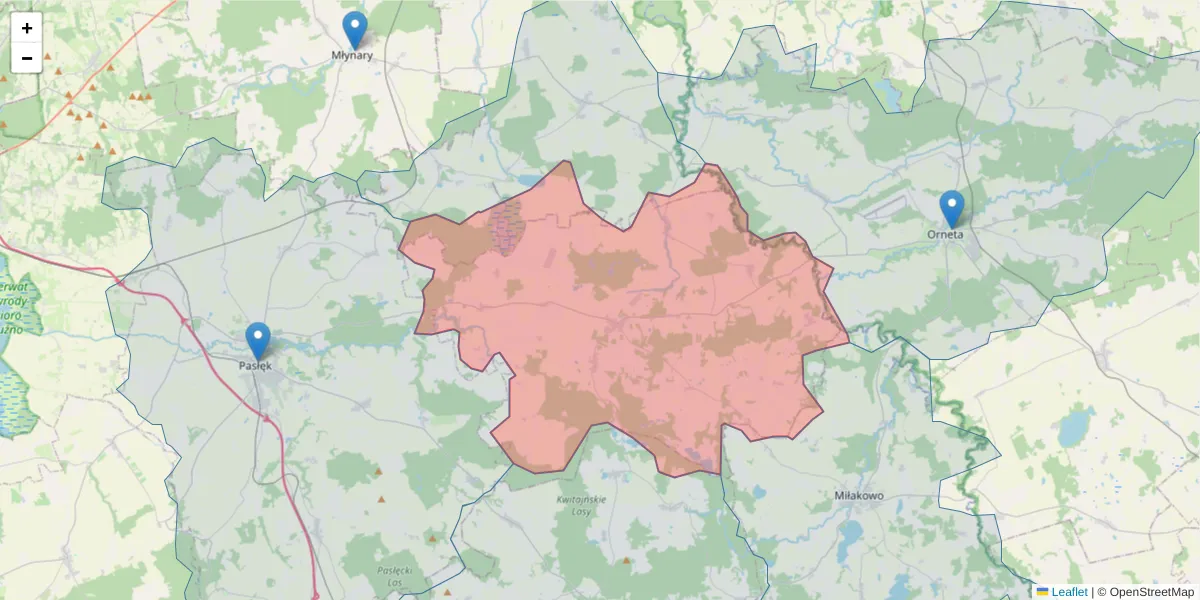 Szczegółowa mapa kodu pocztowego 14-407 z granicami, sąsiednimi kodami pocztowymi i urzędami pocztowymi