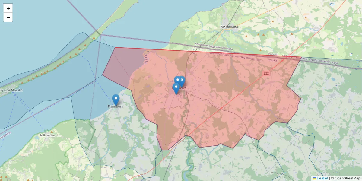 Szczegółowa mapa kodu pocztowego 14-500 z granicami, sąsiednimi kodami pocztowymi i urzędami pocztowymi