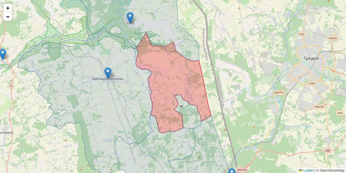 Szczegółowa mapa kodu pocztowego 16-205 z granicami, sąsiednimi kodami pocztowymi i urzędami pocztowymi