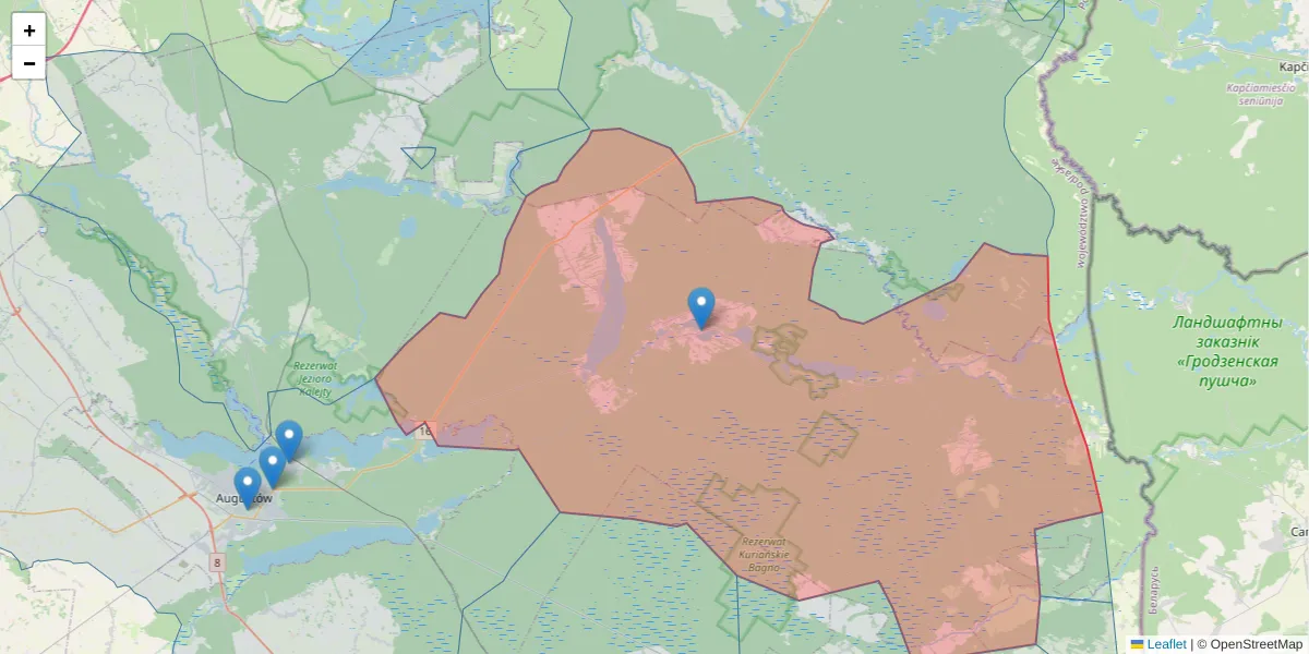 Szczegółowa mapa kodu pocztowego 16-326 z granicami, sąsiednimi kodami pocztowymi i urzędami pocztowymi