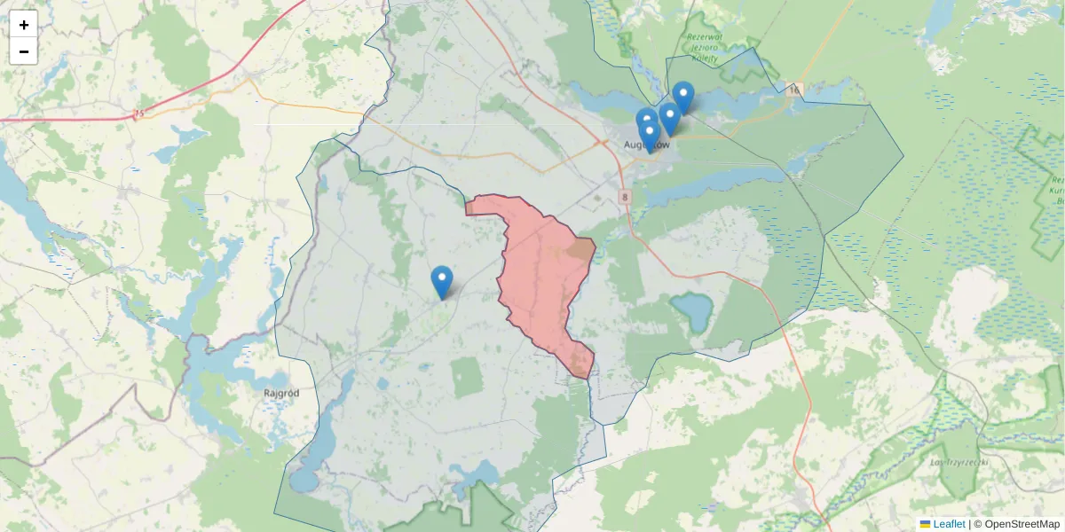 Szczegółowa mapa kodu pocztowego 16-360 z granicami, sąsiednimi kodami pocztowymi i urzędami pocztowymi