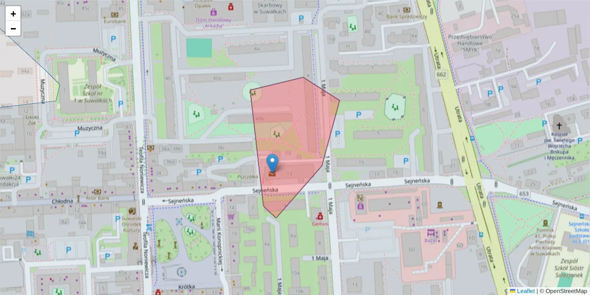 Szczegółowa mapa kodu pocztowego 16-401 z granicami, sąsiednimi kodami pocztowymi i urzędami pocztowymi