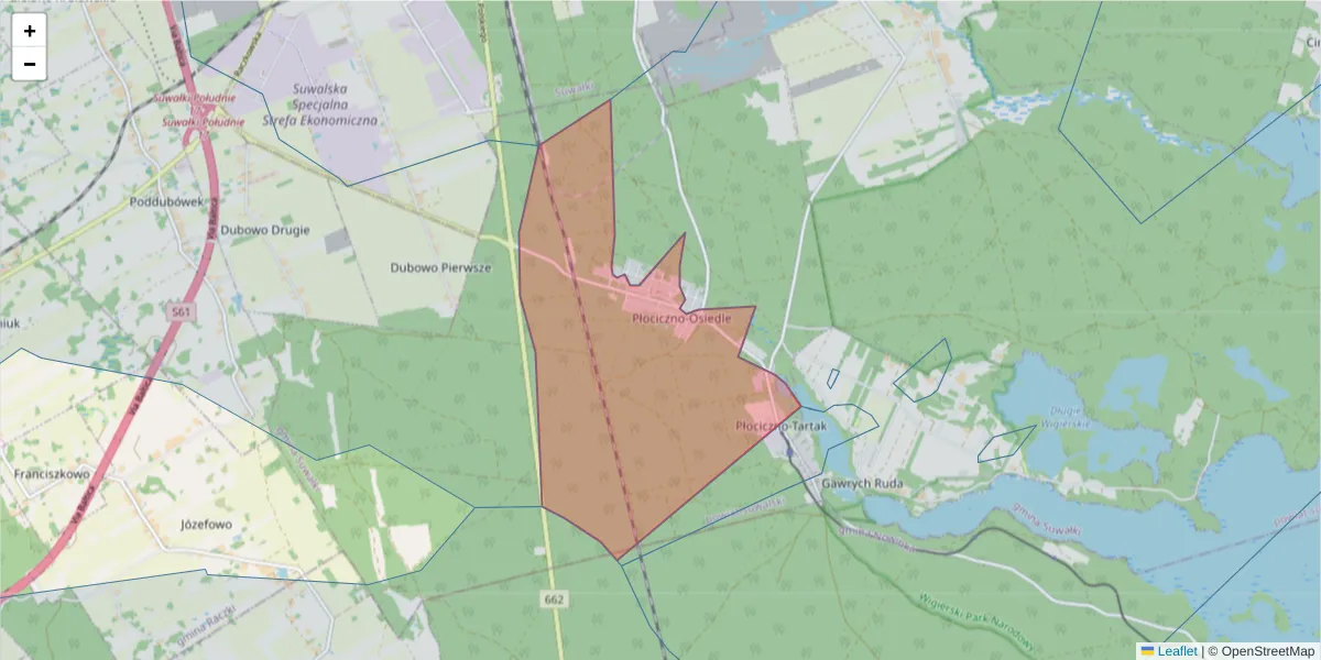 Szczegółowa mapa kodu pocztowego 16-413 z granicami, sąsiednimi kodami pocztowymi i urzędami pocztowymi