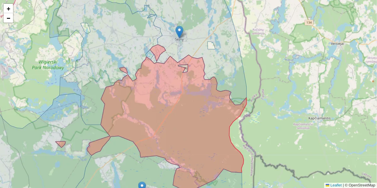 Szczegółowa mapa kodu pocztowego 16-506 z granicami, sąsiednimi kodami pocztowymi i urzędami pocztowymi