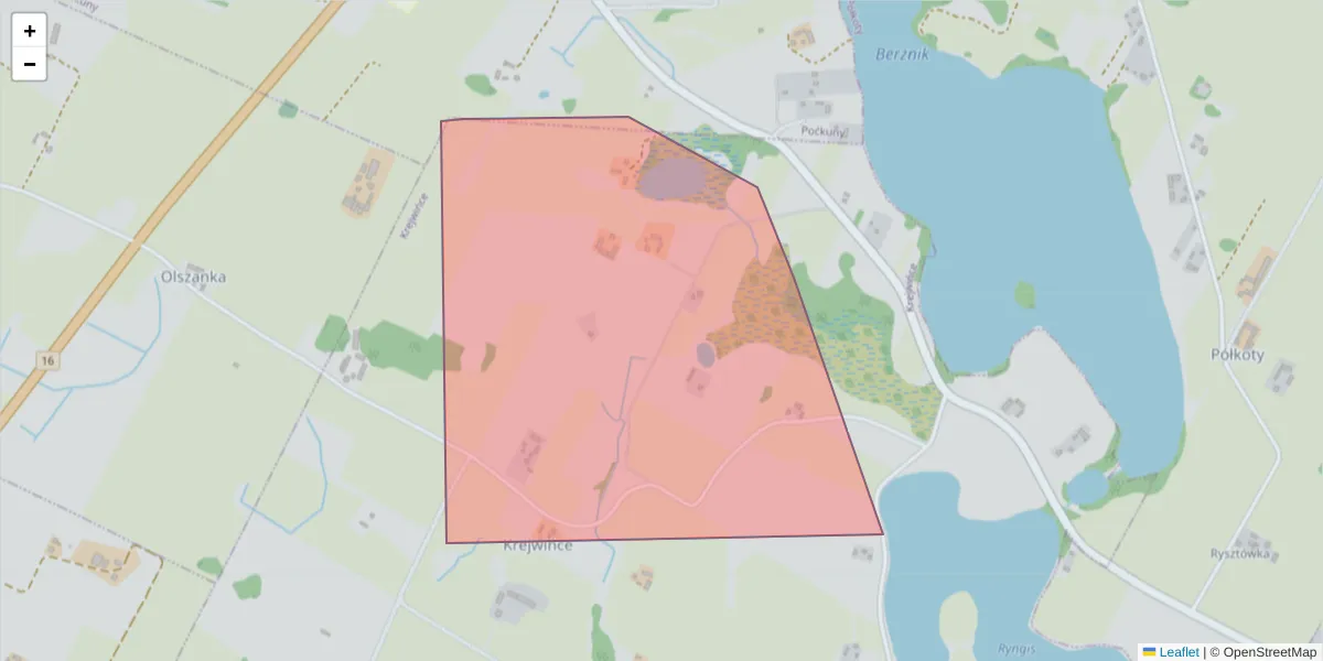 Szczegółowa mapa kodu pocztowego 16-509 z granicami, sąsiednimi kodami pocztowymi i urzędami pocztowymi