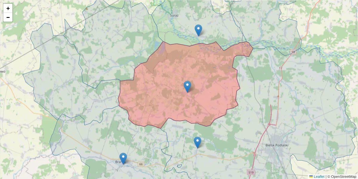 Szczegółowa mapa kodu pocztowego 17-132 z granicami, sąsiednimi kodami pocztowymi i urzędami pocztowymi