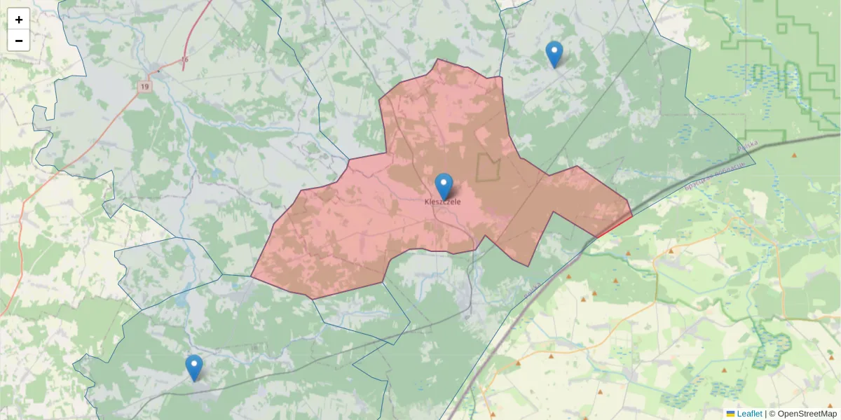 Szczegółowa mapa kodu pocztowego 17-250 z granicami, sąsiednimi kodami pocztowymi i urzędami pocztowymi