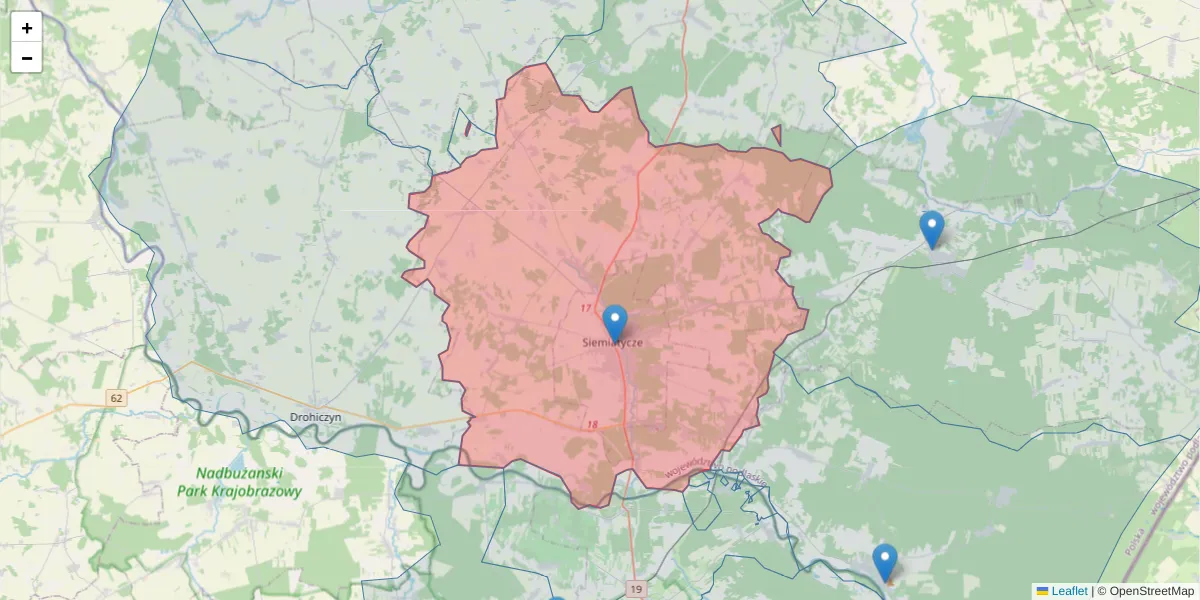 Szczegółowa mapa kodu pocztowego 17-300 z granicami, sąsiednimi kodami pocztowymi i urzędami pocztowymi