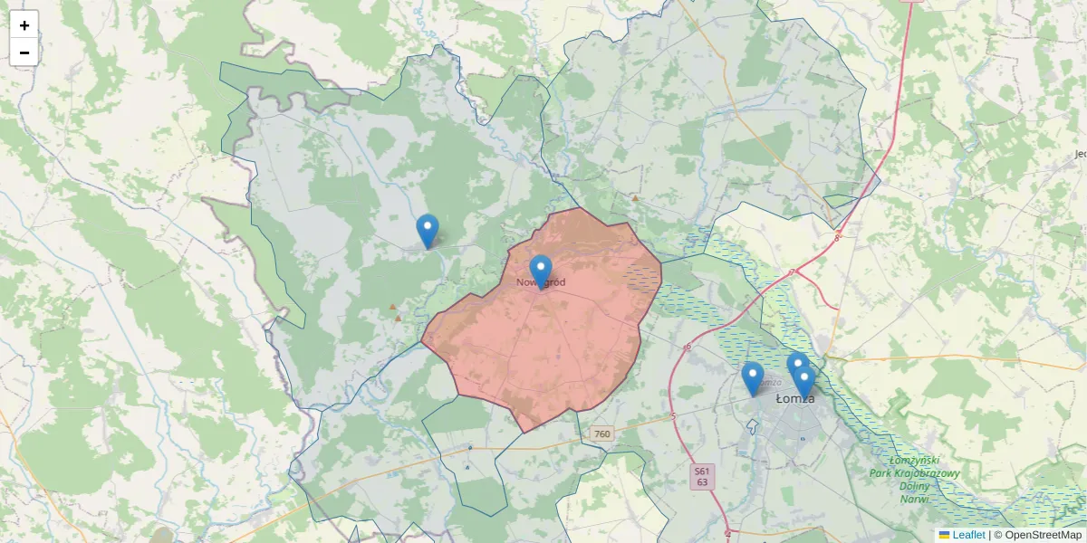Szczegółowa mapa kodu pocztowego 18-414 z granicami, sąsiednimi kodami pocztowymi i urzędami pocztowymi
