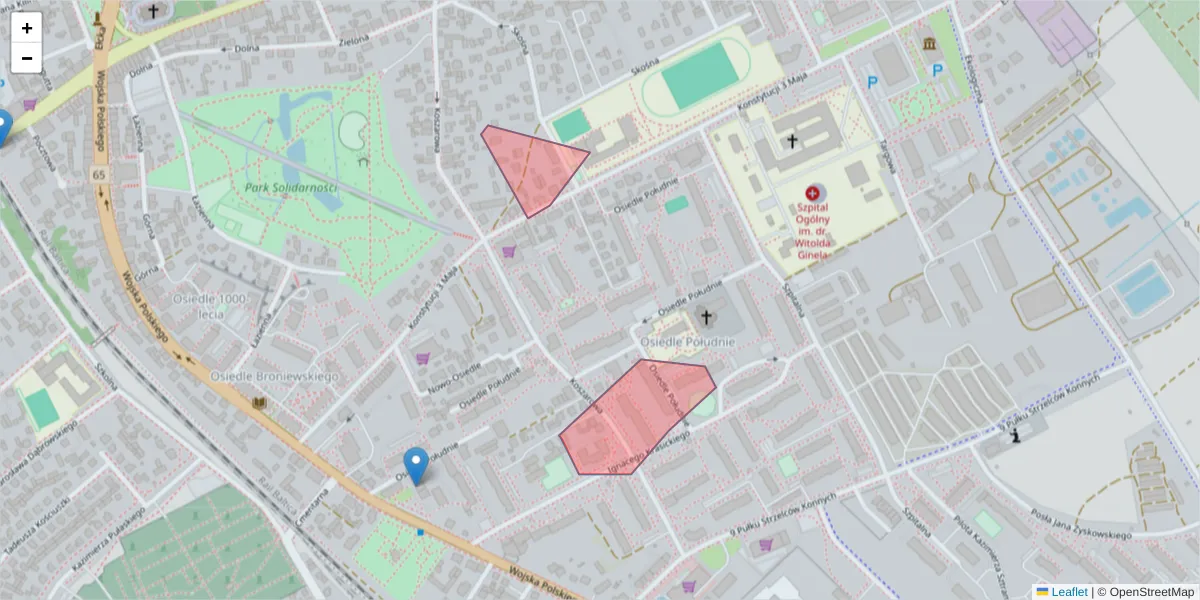 Szczegółowa mapa kodu pocztowego 19-203 z granicami, sąsiednimi kodami pocztowymi i urzędami pocztowymi