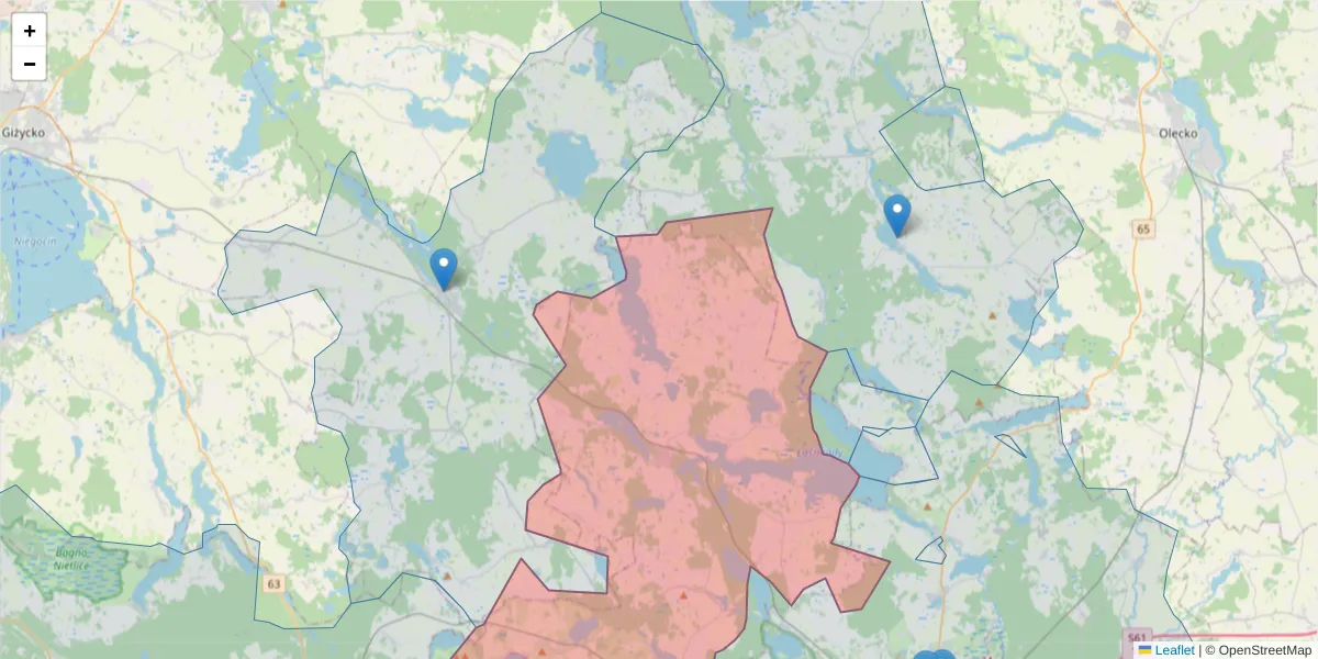 Szczegółowa mapa kodu pocztowego 19-330 z granicami, sąsiednimi kodami pocztowymi i urzędami pocztowymi