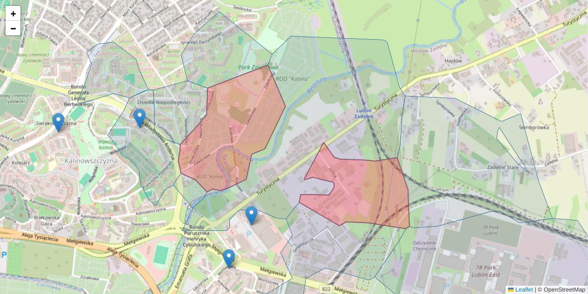 Szczegółowa mapa kodu pocztowego 20-204 z granicami, sąsiednimi kodami pocztowymi i urzędami pocztowymi