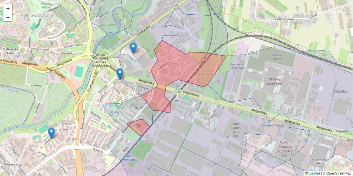 Szczegółowa mapa kodu pocztowego 20-211 z granicami, sąsiednimi kodami pocztowymi i urzędami pocztowymi