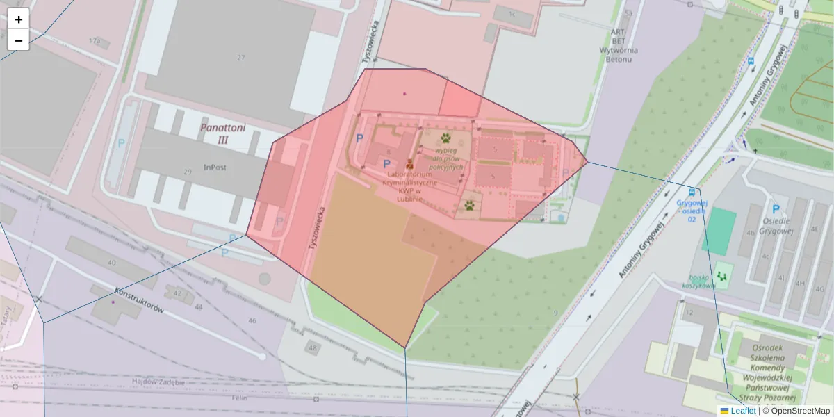 Szczegółowa mapa kodu pocztowego 20-235 z granicami, sąsiednimi kodami pocztowymi i urzędami pocztowymi