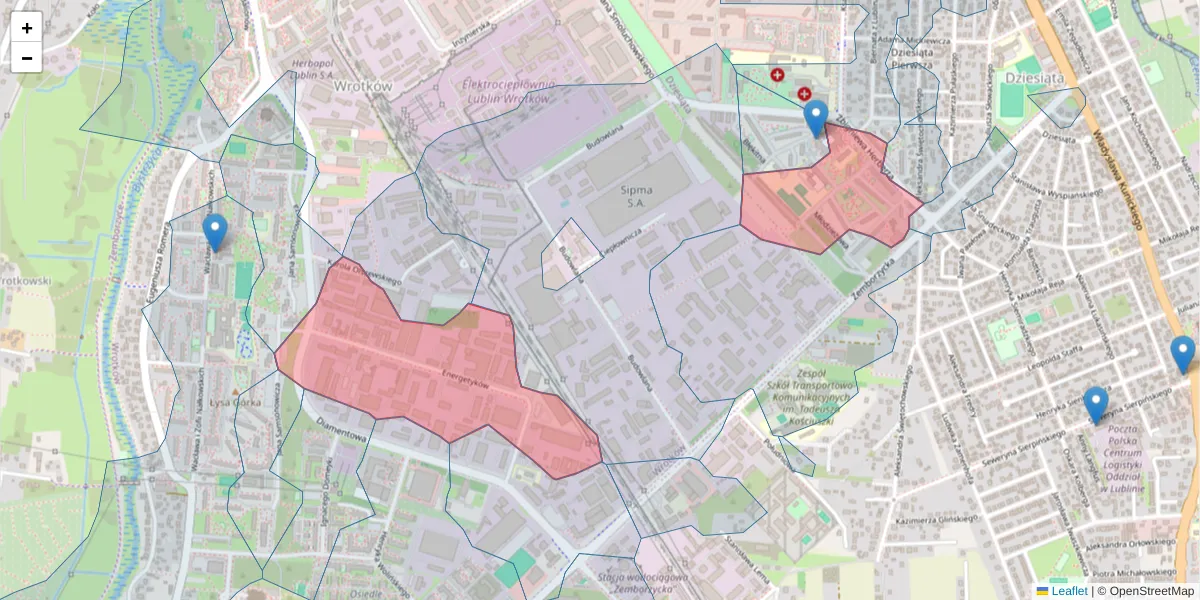 Szczegółowa mapa kodu pocztowego 20-468 z granicami, sąsiednimi kodami pocztowymi i urzędami pocztowymi