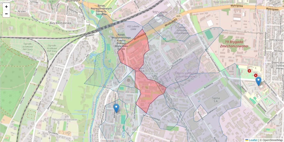 Szczegółowa mapa kodu pocztowego 20-471 z granicami, sąsiednimi kodami pocztowymi i urzędami pocztowymi