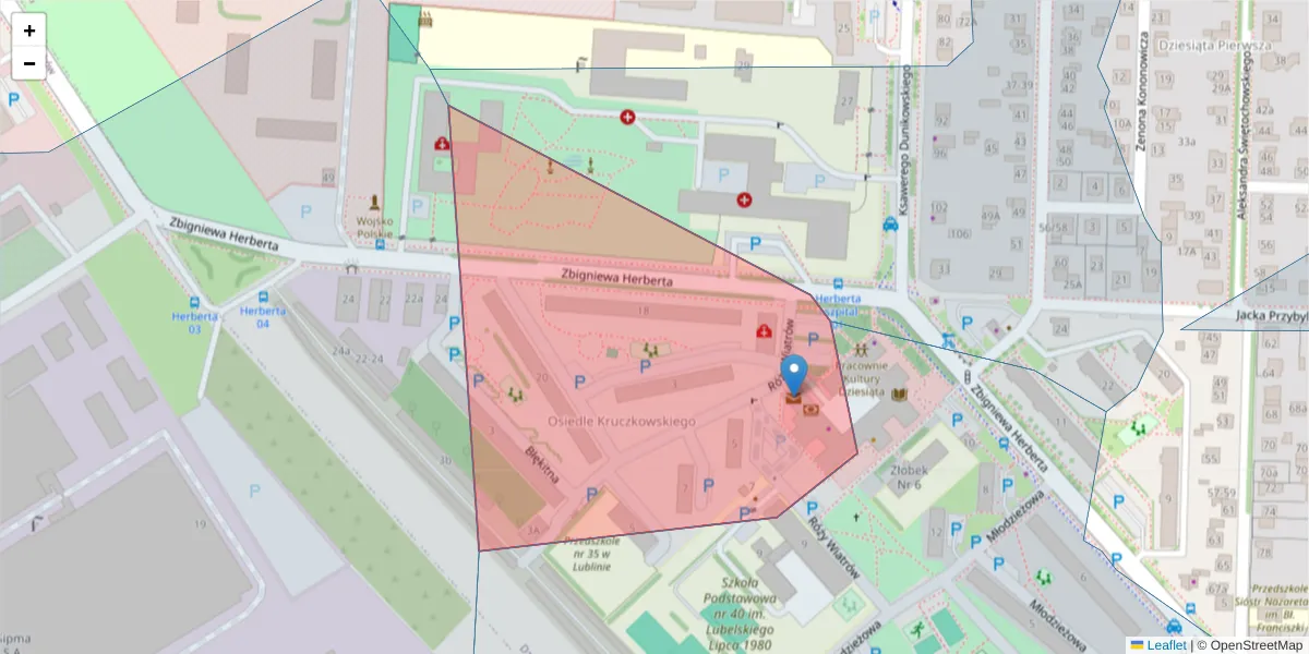 Szczegółowa mapa kodu pocztowego 20-473 z granicami, sąsiednimi kodami pocztowymi i urzędami pocztowymi