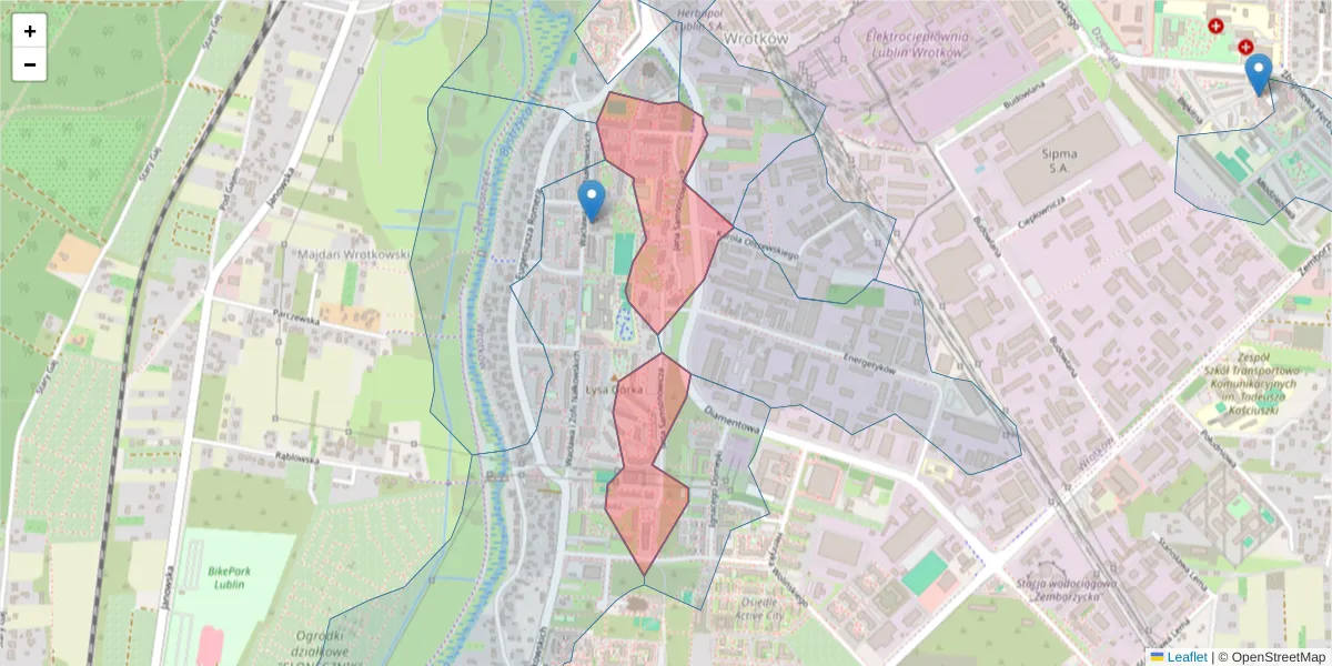 Szczegółowa mapa kodu pocztowego 20-485 z granicami, sąsiednimi kodami pocztowymi i urzędami pocztowymi