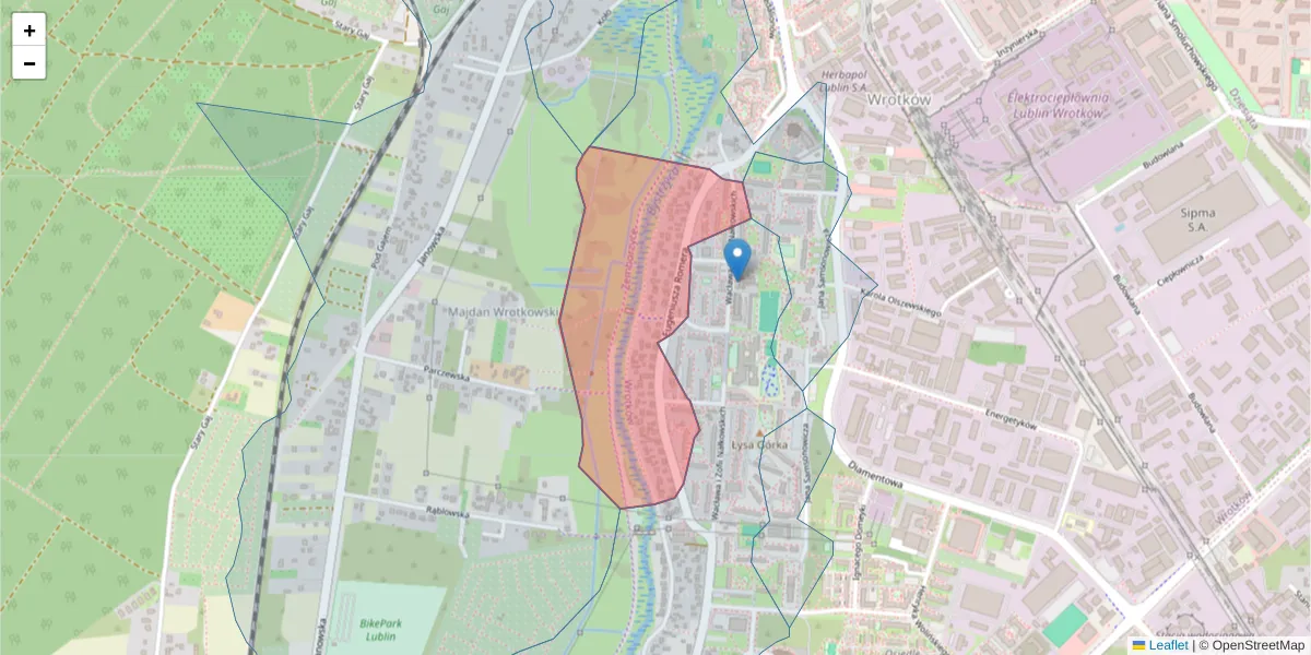 Szczegółowa mapa kodu pocztowego 20-487 z granicami, sąsiednimi kodami pocztowymi i urzędami pocztowymi