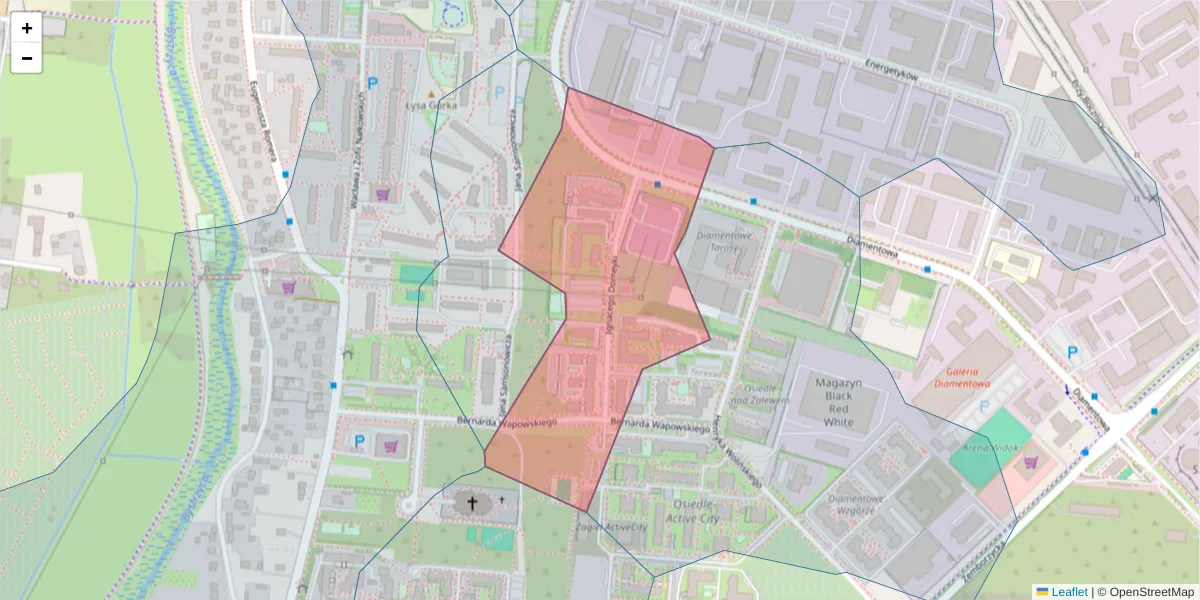 Szczegółowa mapa kodu pocztowego 20-488 z granicami, sąsiednimi kodami pocztowymi i urzędami pocztowymi