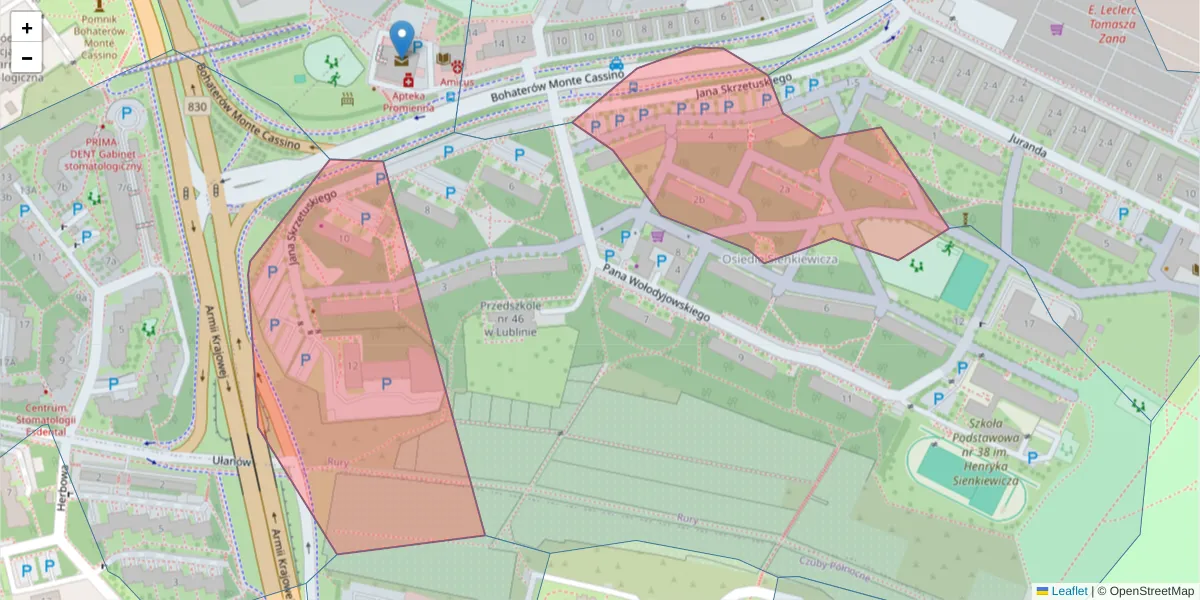 Szczegółowa mapa kodu pocztowego 20-628 z granicami, sąsiednimi kodami pocztowymi i urzędami pocztowymi