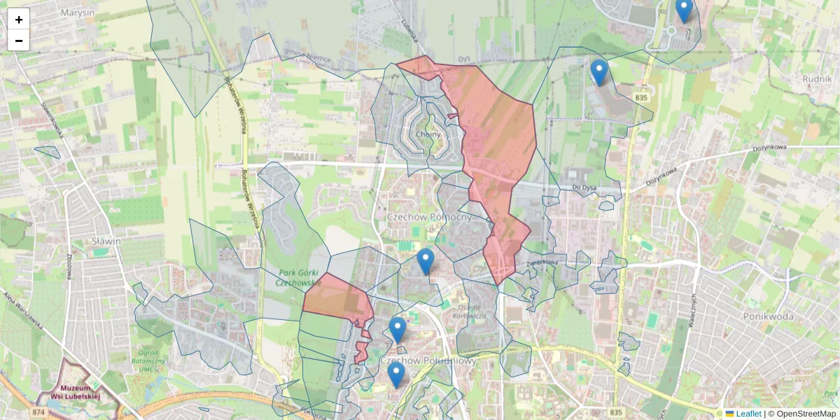 Szczegółowa mapa kodu pocztowego 20-816 z granicami, sąsiednimi kodami pocztowymi i urzędami pocztowymi