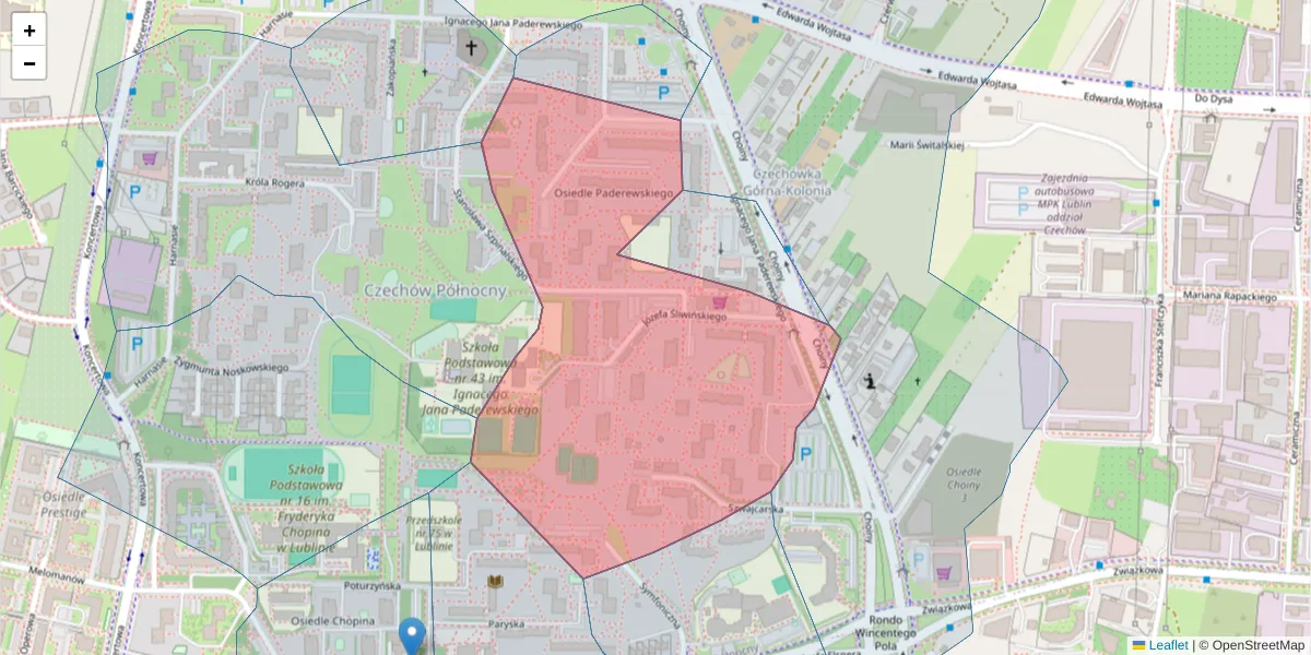 Szczegółowa mapa kodu pocztowego 20-861 z granicami, sąsiednimi kodami pocztowymi i urzędami pocztowymi