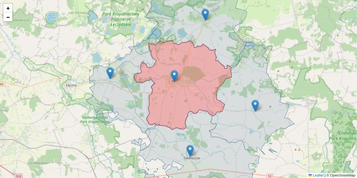 Szczegółowa mapa kodu pocztowego 21-070 z granicami, sąsiednimi kodami pocztowymi i urzędami pocztowymi