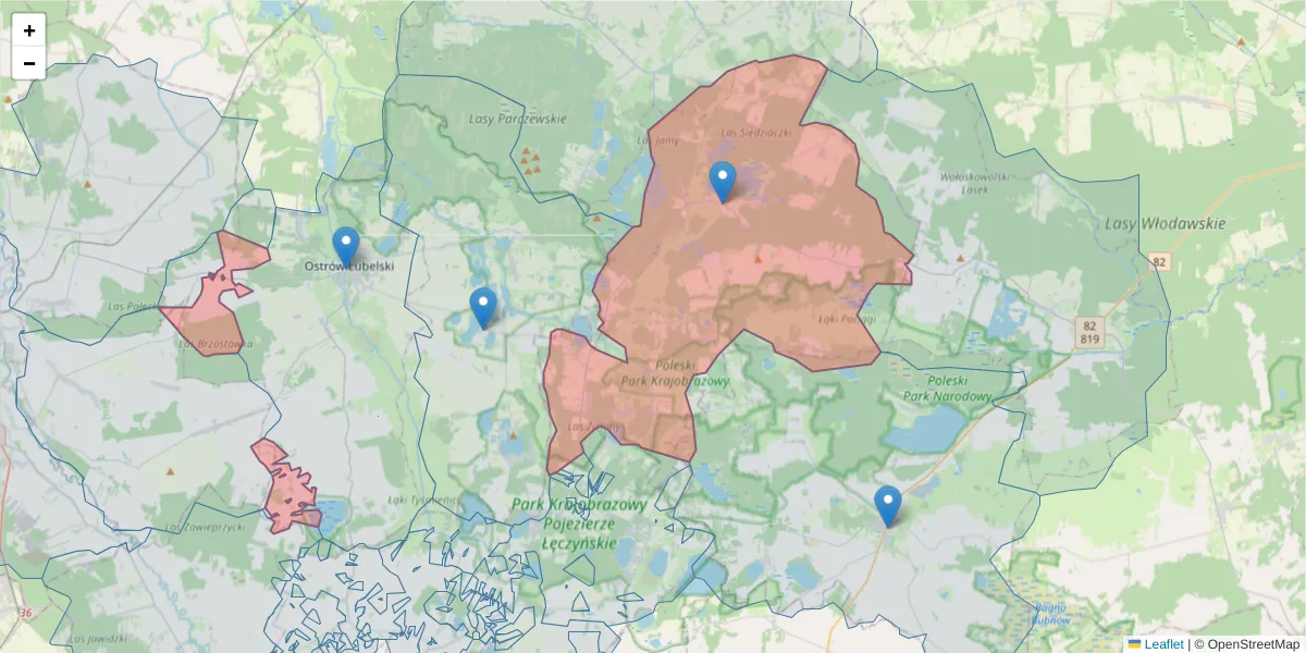 Szczegółowa mapa kodu pocztowego 21-230 z granicami, sąsiednimi kodami pocztowymi i urzędami pocztowymi