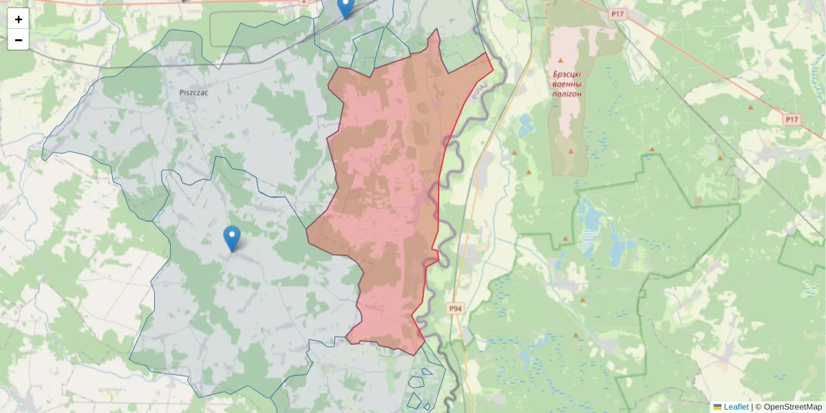 Szczegółowa mapa kodu pocztowego 21-509 z granicami, sąsiednimi kodami pocztowymi i urzędami pocztowymi