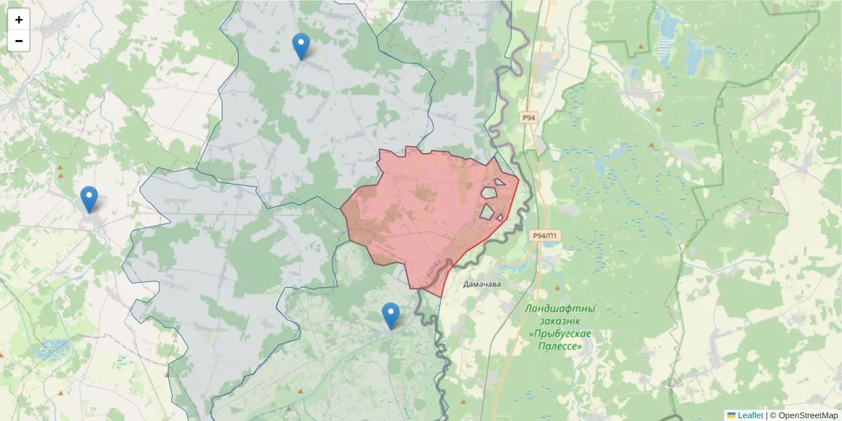 Szczegółowa mapa kodu pocztowego 21-515 z granicami, sąsiednimi kodami pocztowymi i urzędami pocztowymi